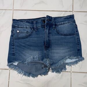 Classic Blue Frayed Hem Jean Shorts